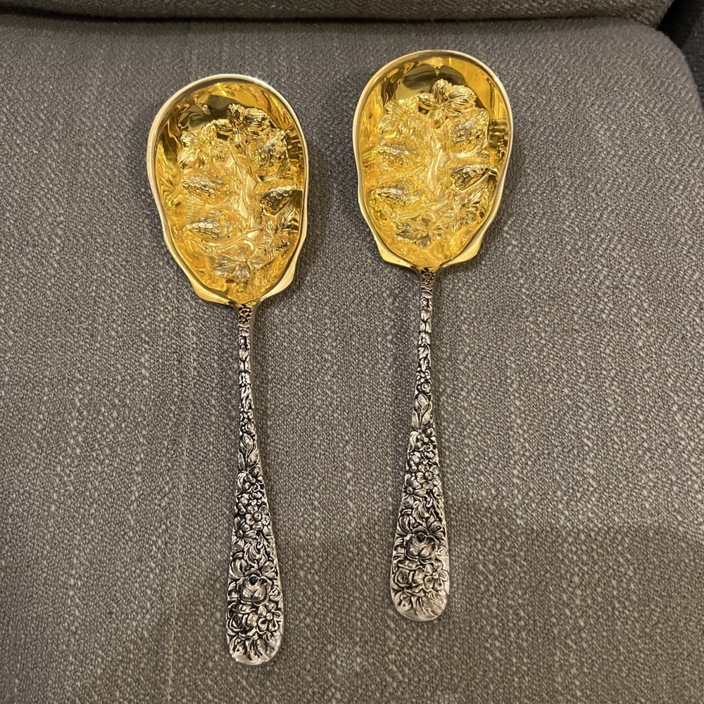 2 Vtg Godinger Large Berry Serving Spoons Gold & Silver Plate Set Of 2 Vintage